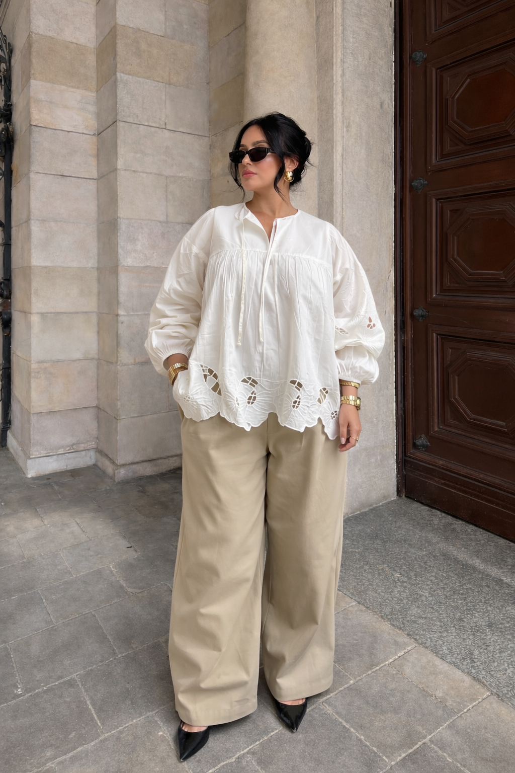 Chemise à ourlet ajouré - Écrue 