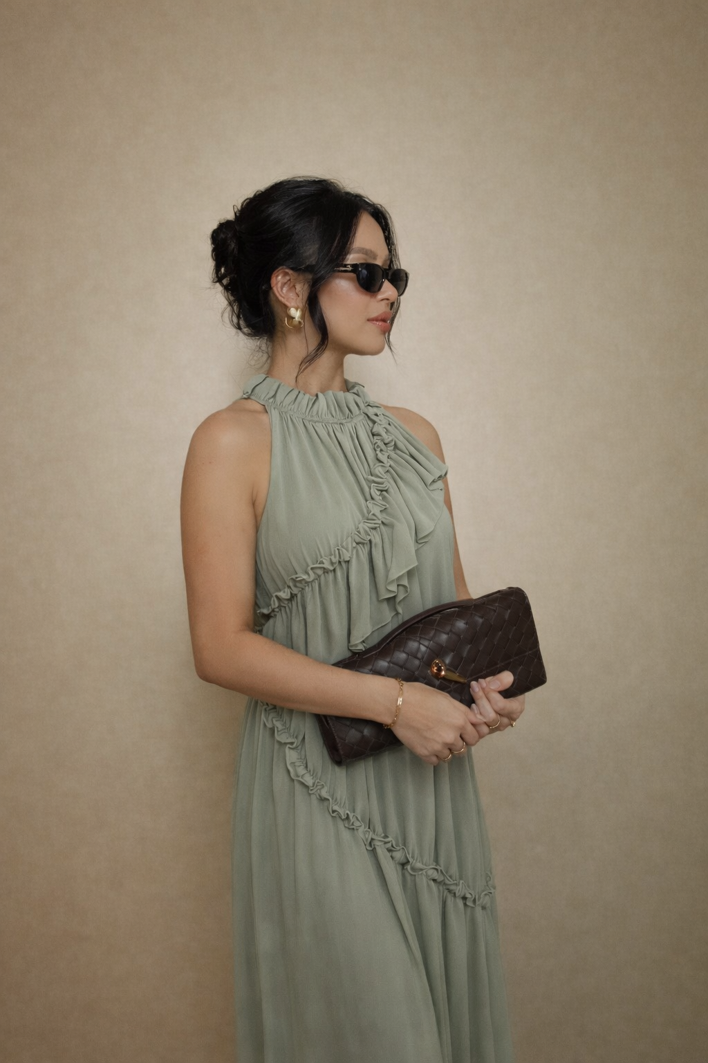 Robe longue fluide à volants - Tilleul — 2