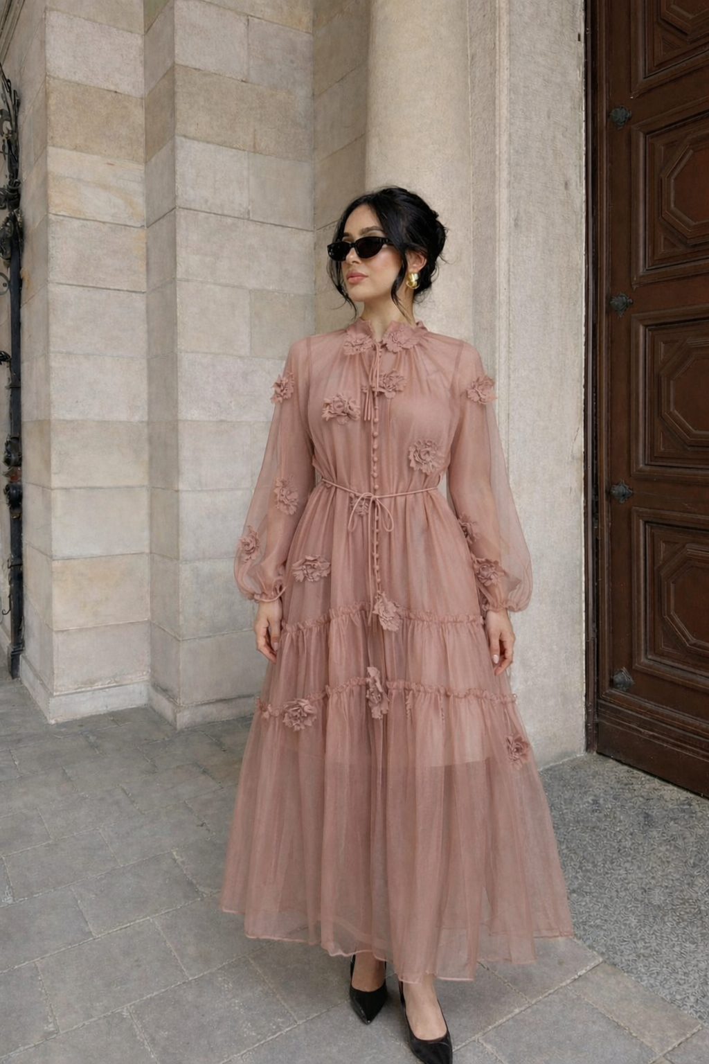 Robe longue en tulle - Rose 