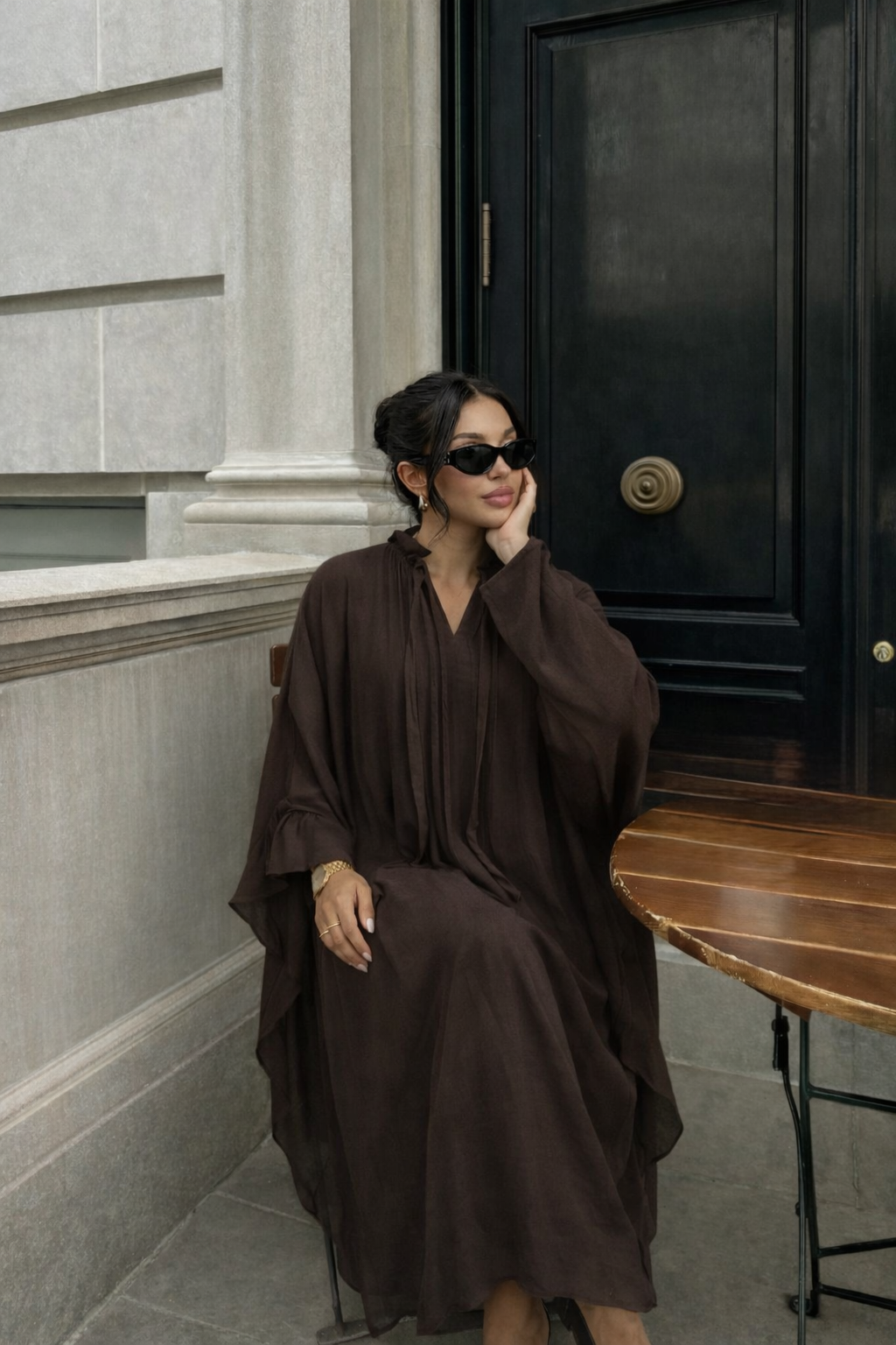 Robe longue fluide - Marron  - 2