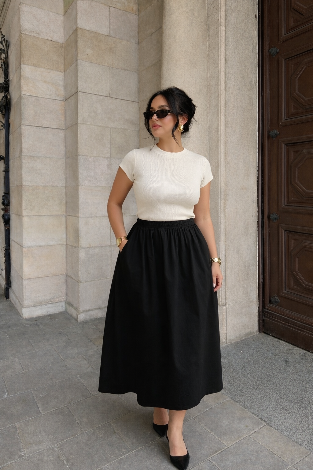 Jupe en popeline - Noire