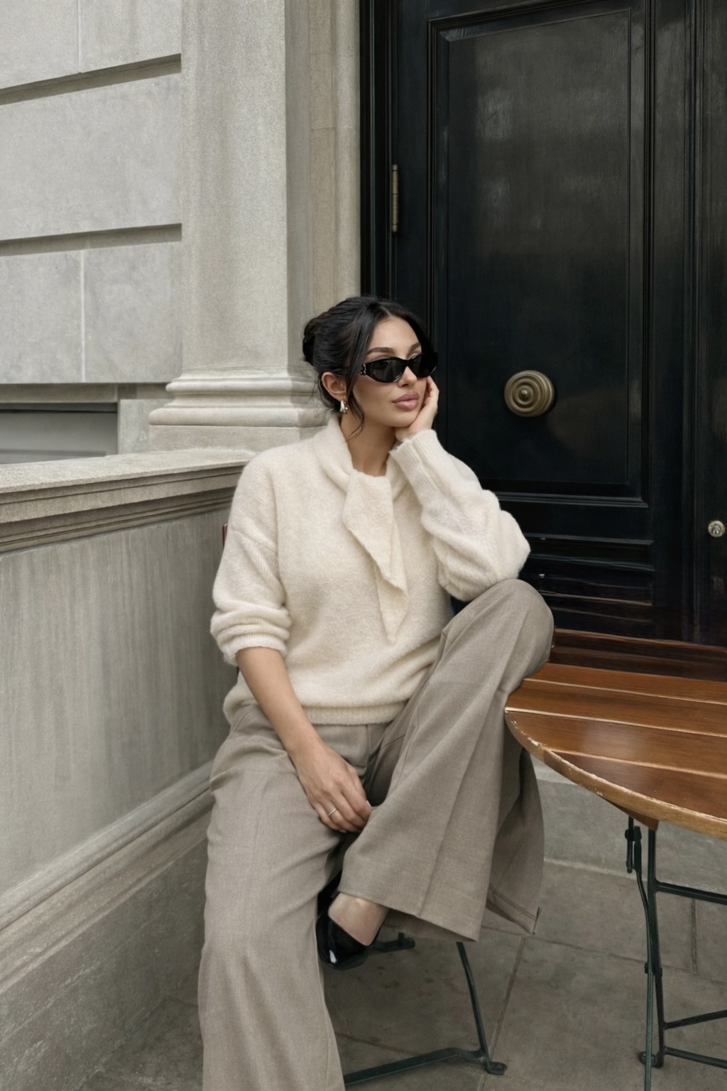 Pull col foulard-Crème  - 2