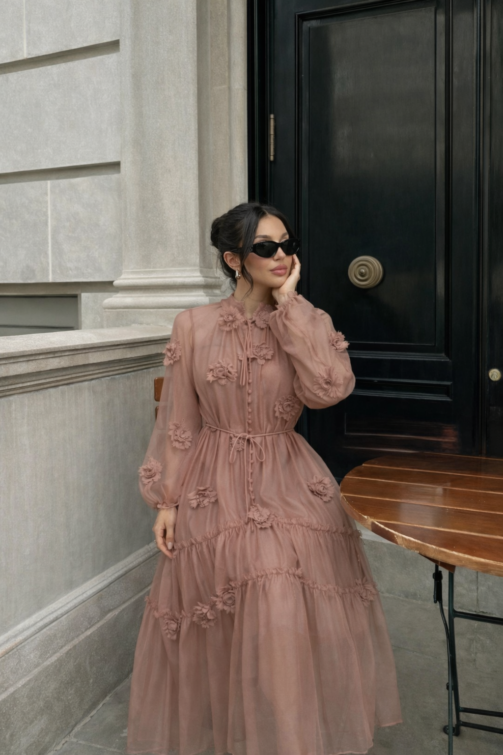 Robe longue en tulle - Rose  - 2