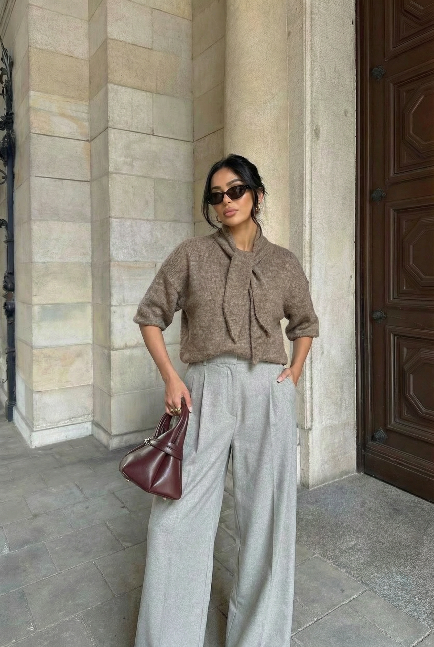 Pull col foulard- Taupe  - 2