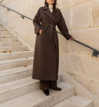 Manteau ceinturé marron coffee en laine