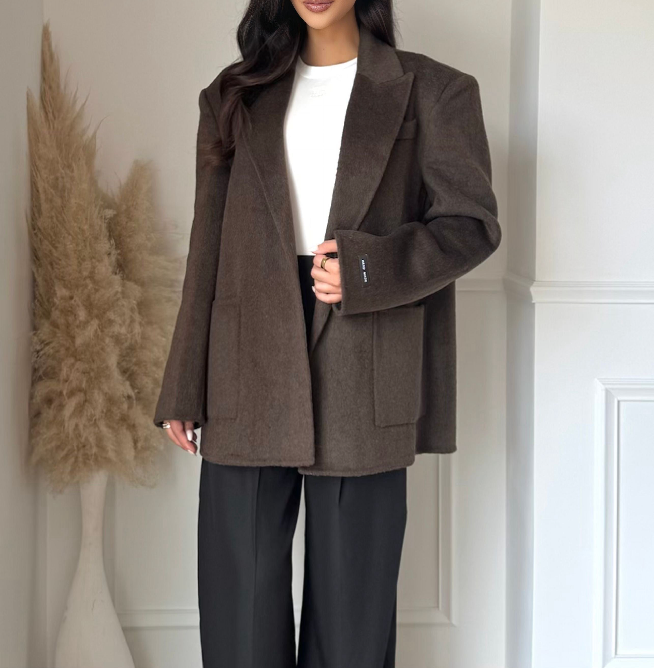 Manteau Blazer Ceinturé en Cachemire – Marron