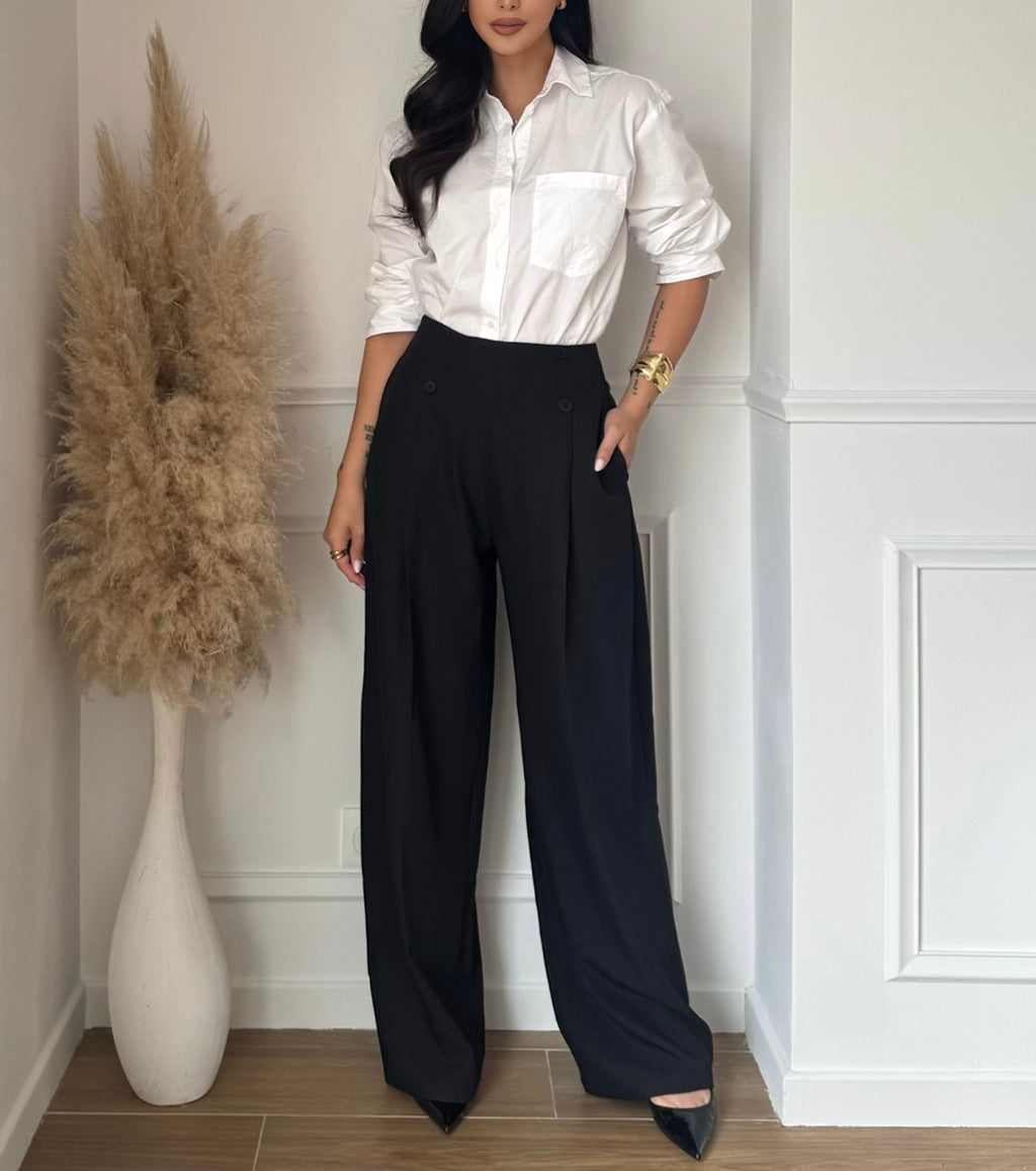 Pantalon à boutons- Noir