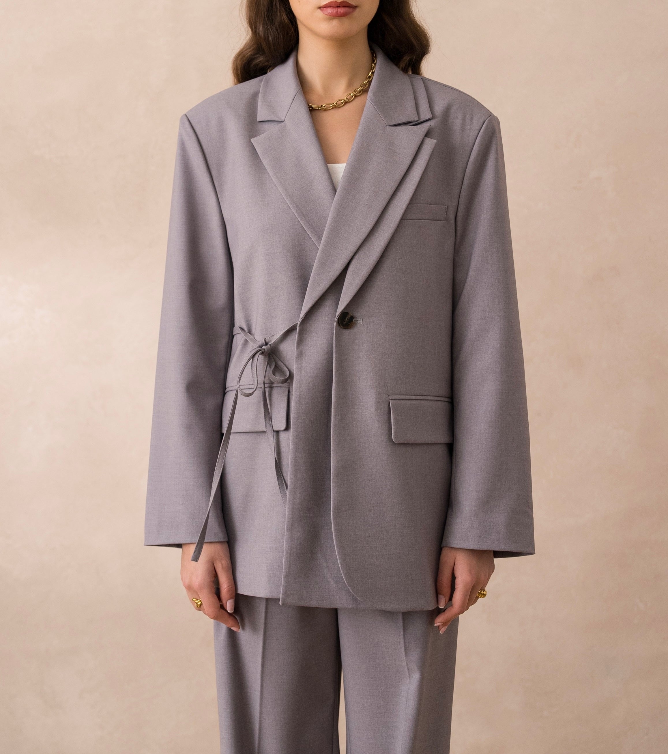 Blazer ceinturé gris