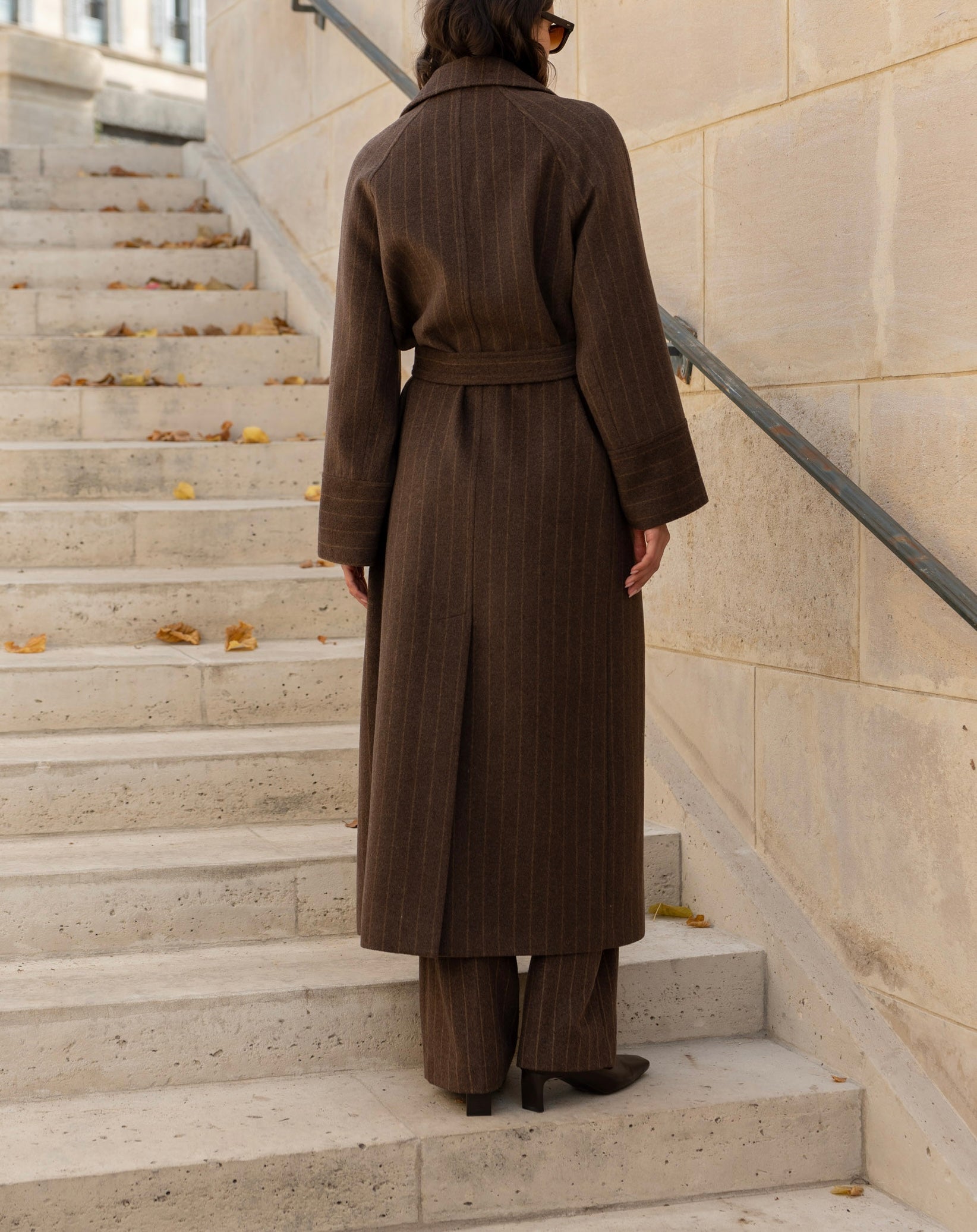 Manteau ceinturé marron coffee en laine