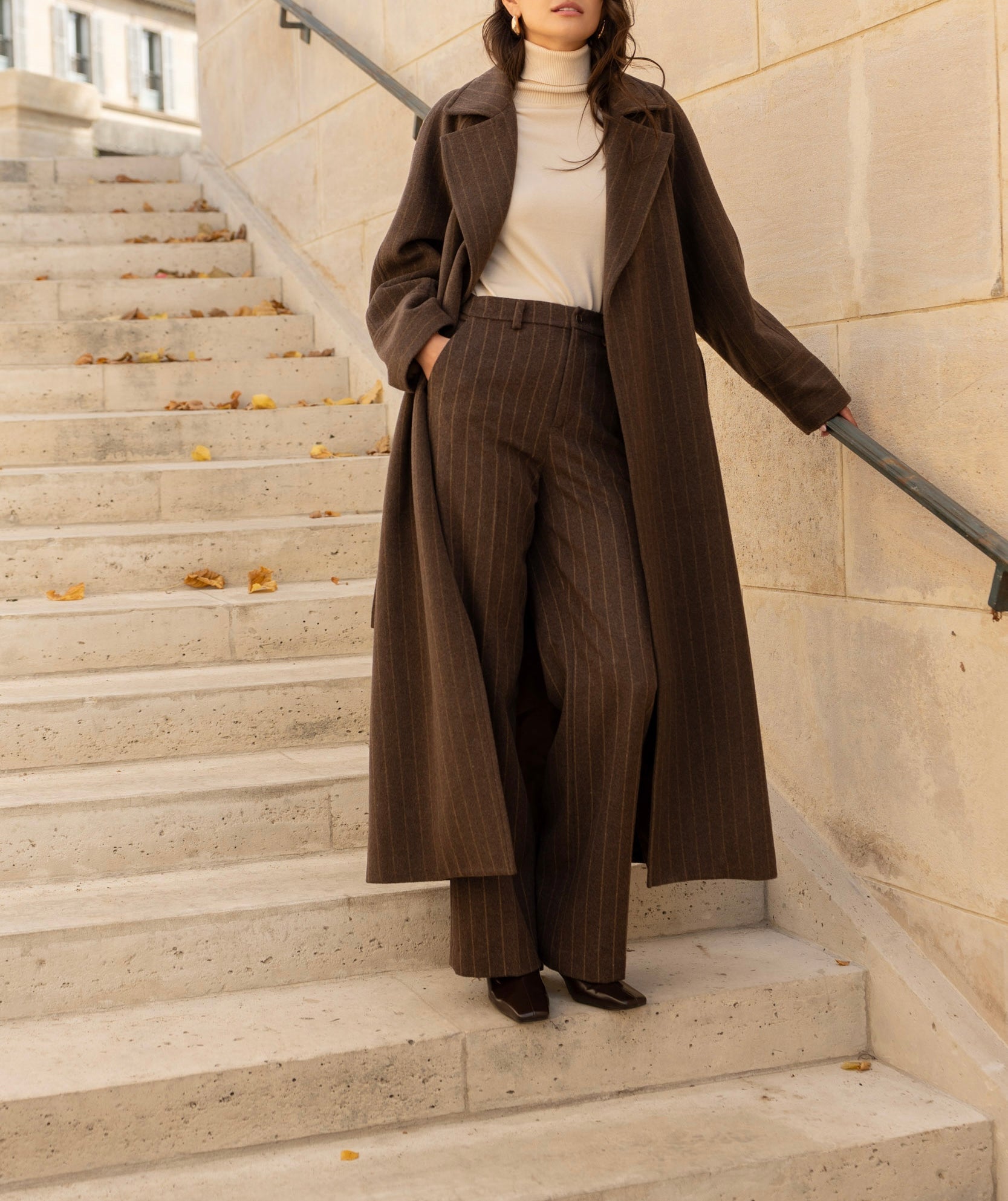 Manteau ceinturé marron coffee en laine