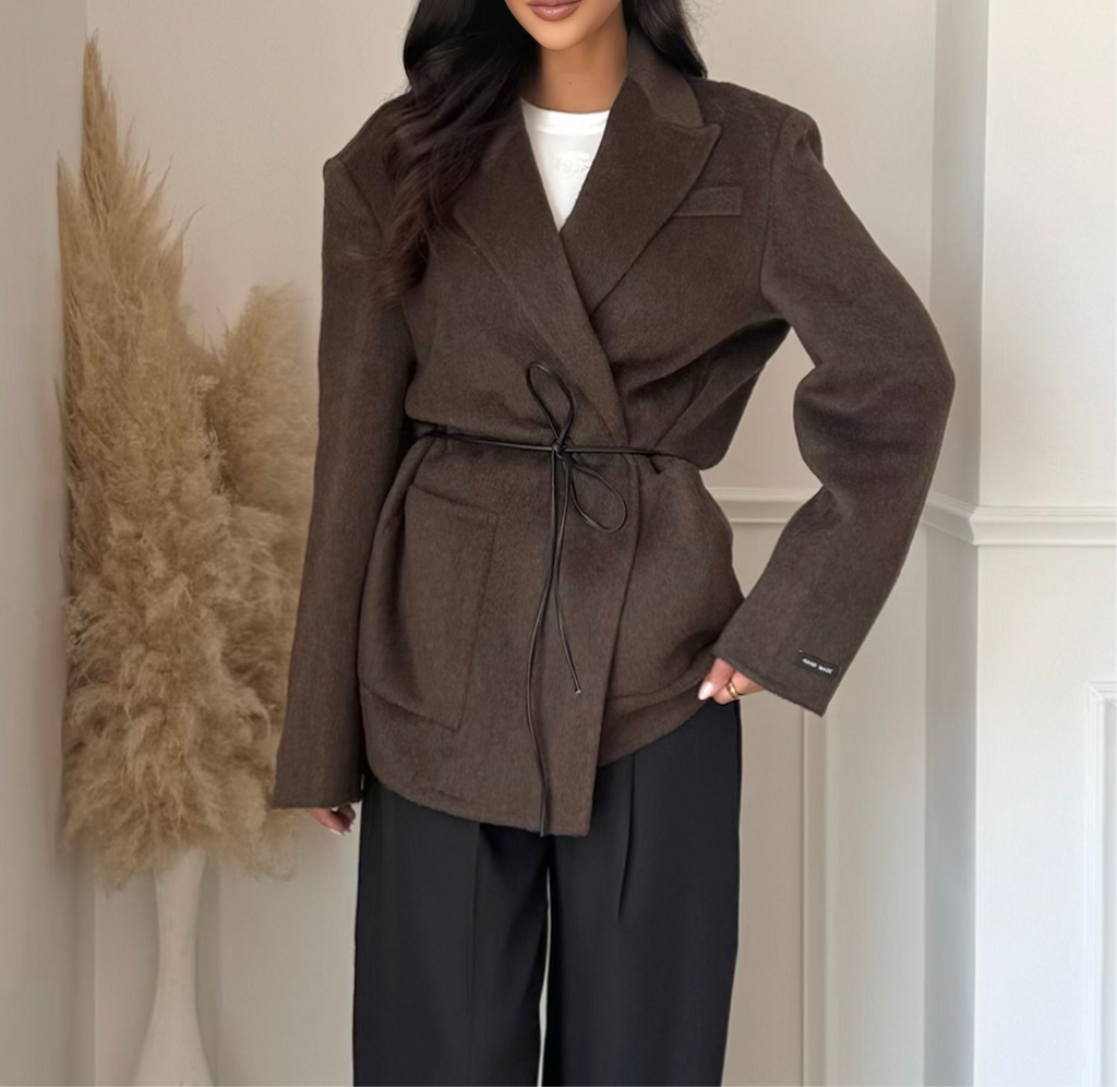 Manteau Blazer Ceinturé en Cachemire – Marron