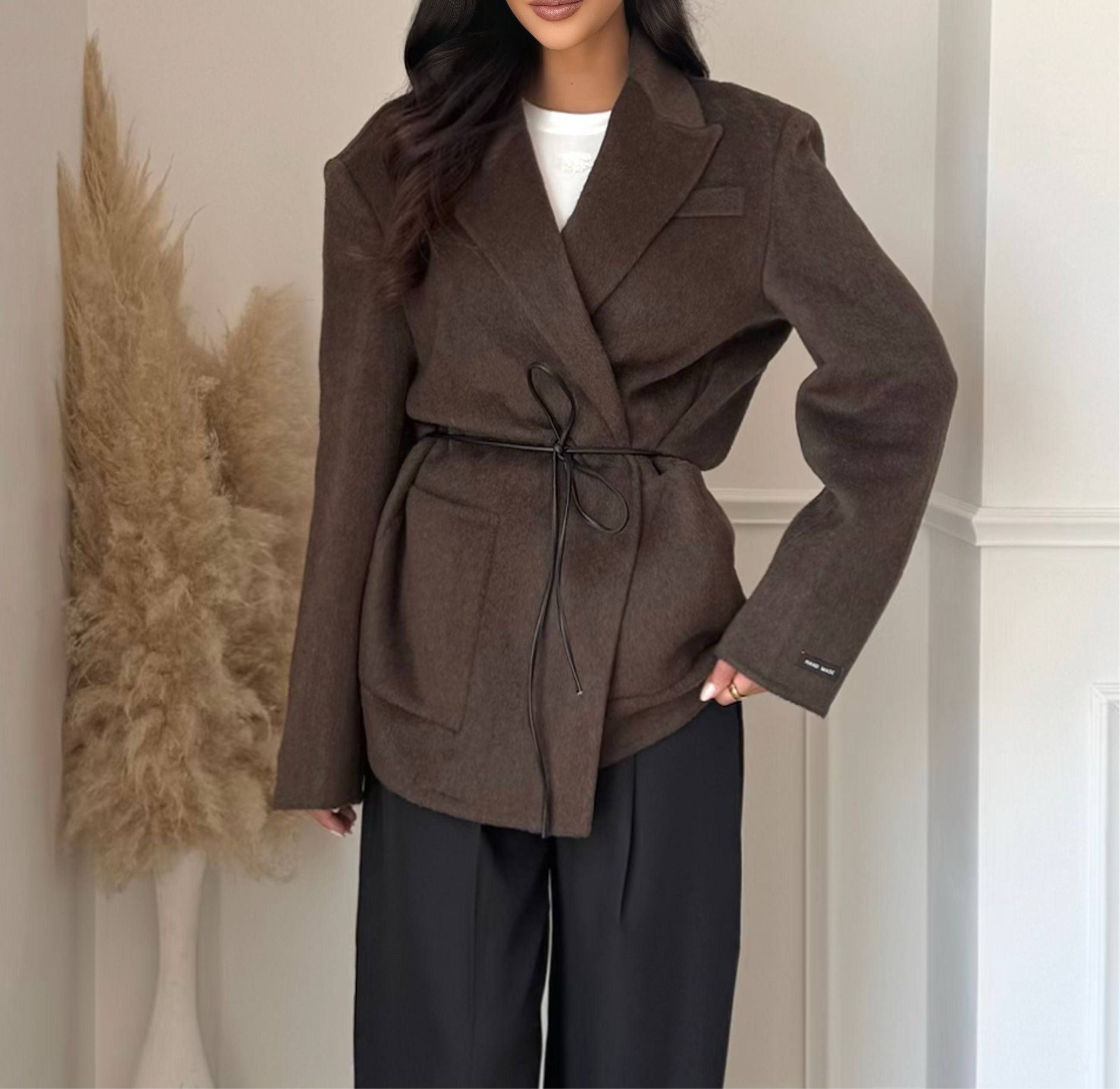 Manteau Blazer Ceinturé en Cachemire – Marron