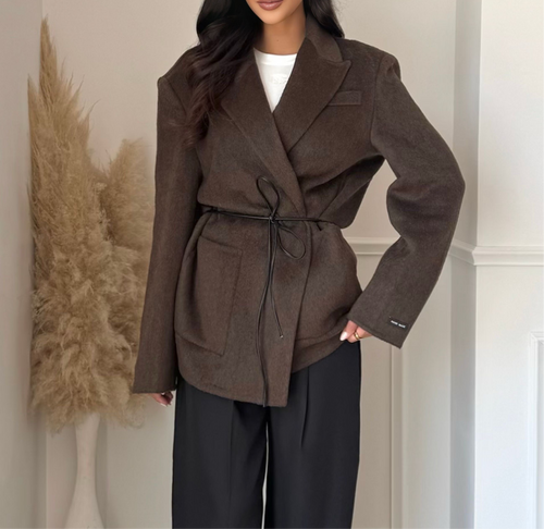 Manteau Blazer Ceinturé en Cachemire – Marron