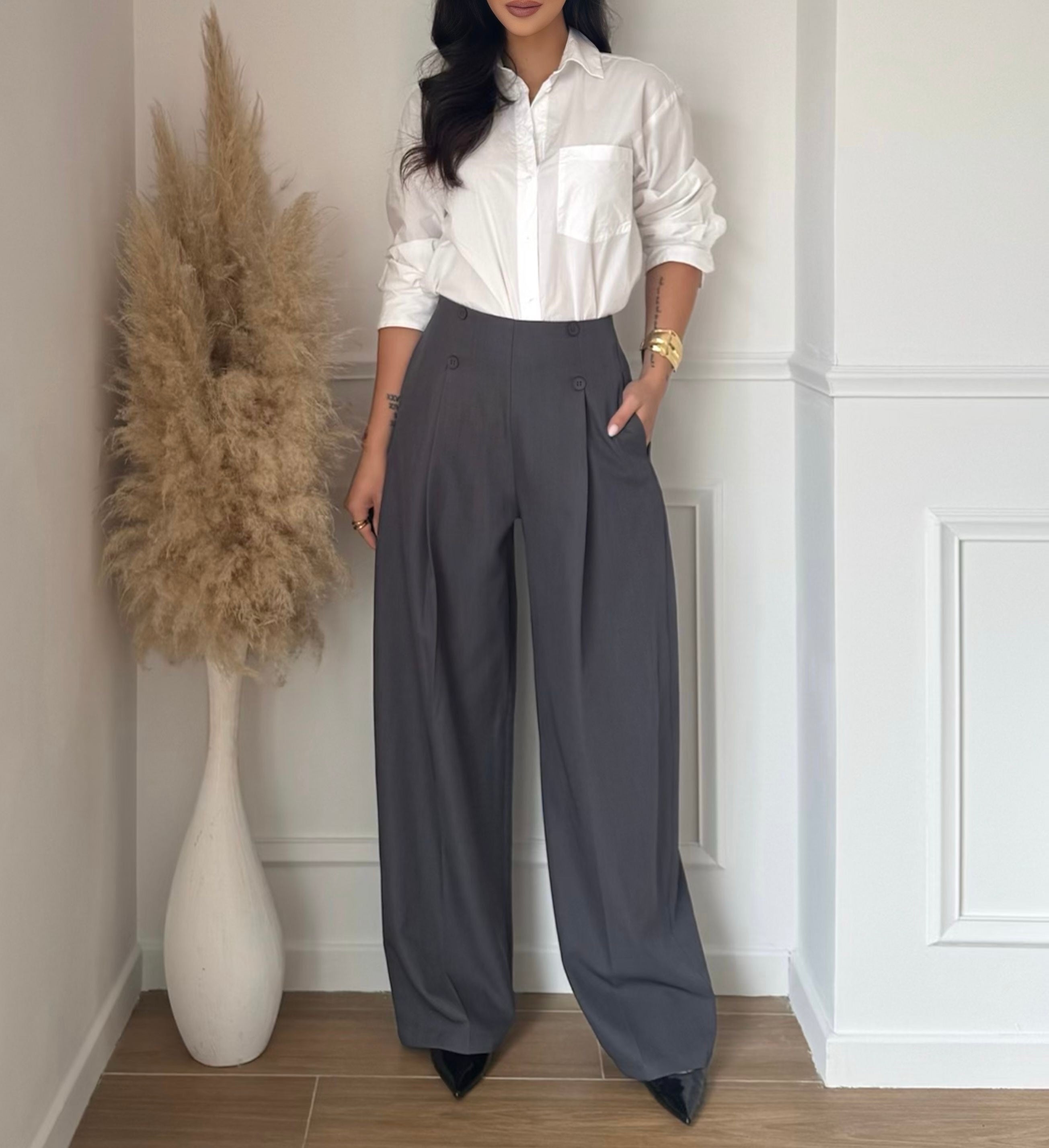 Pantalon à boutons- Gris